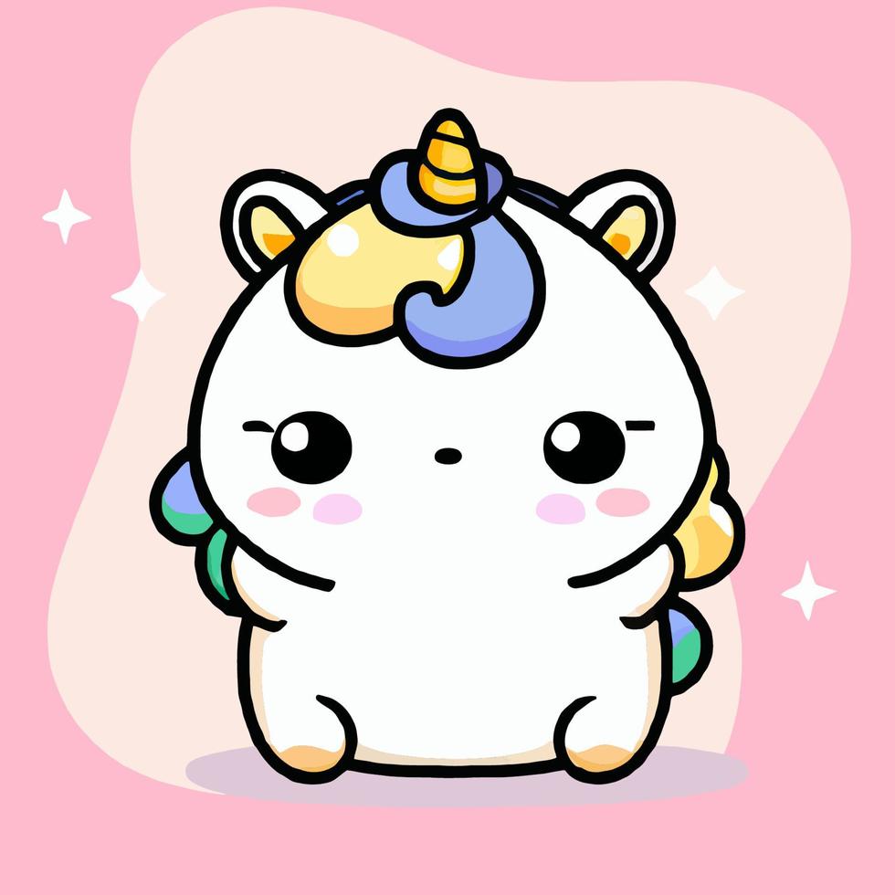 illustration de licorne mignonne licorne kawaii chibi style de dessin vectoriel dessin animé licorne