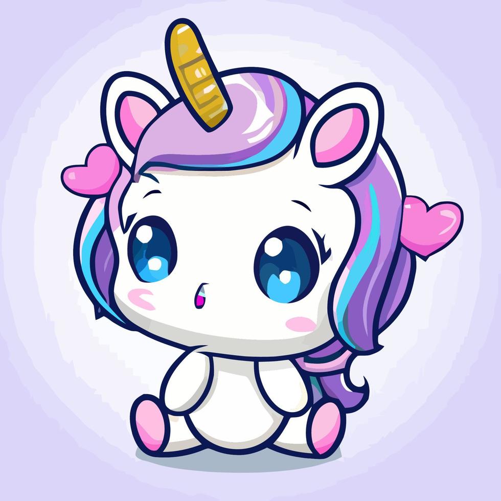 illustration de licorne mignonne licorne kawaii chibi style de dessin vectoriel dessin animé licorne