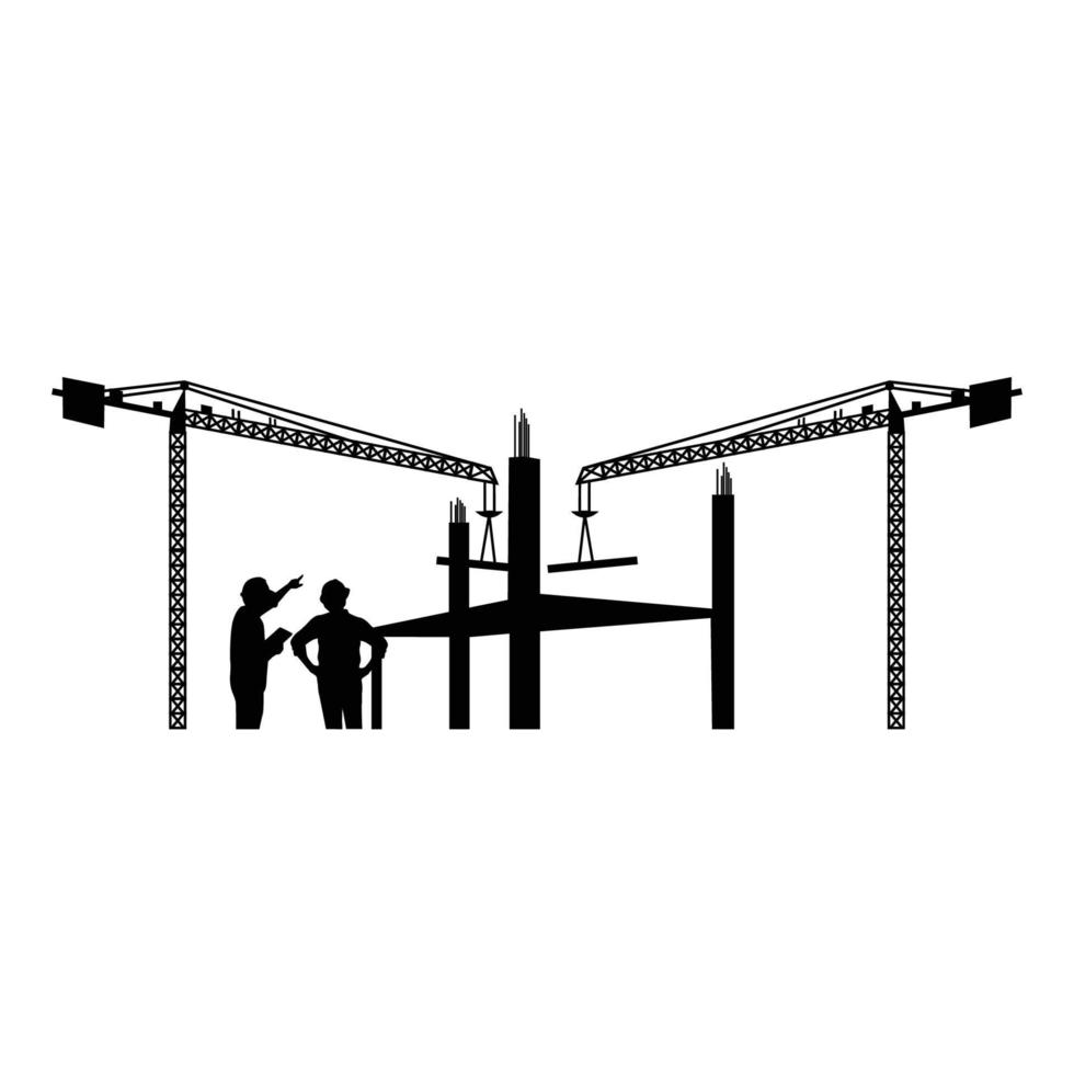 silhouette de chantier de construction avec des grues sur fond blanc vecteur