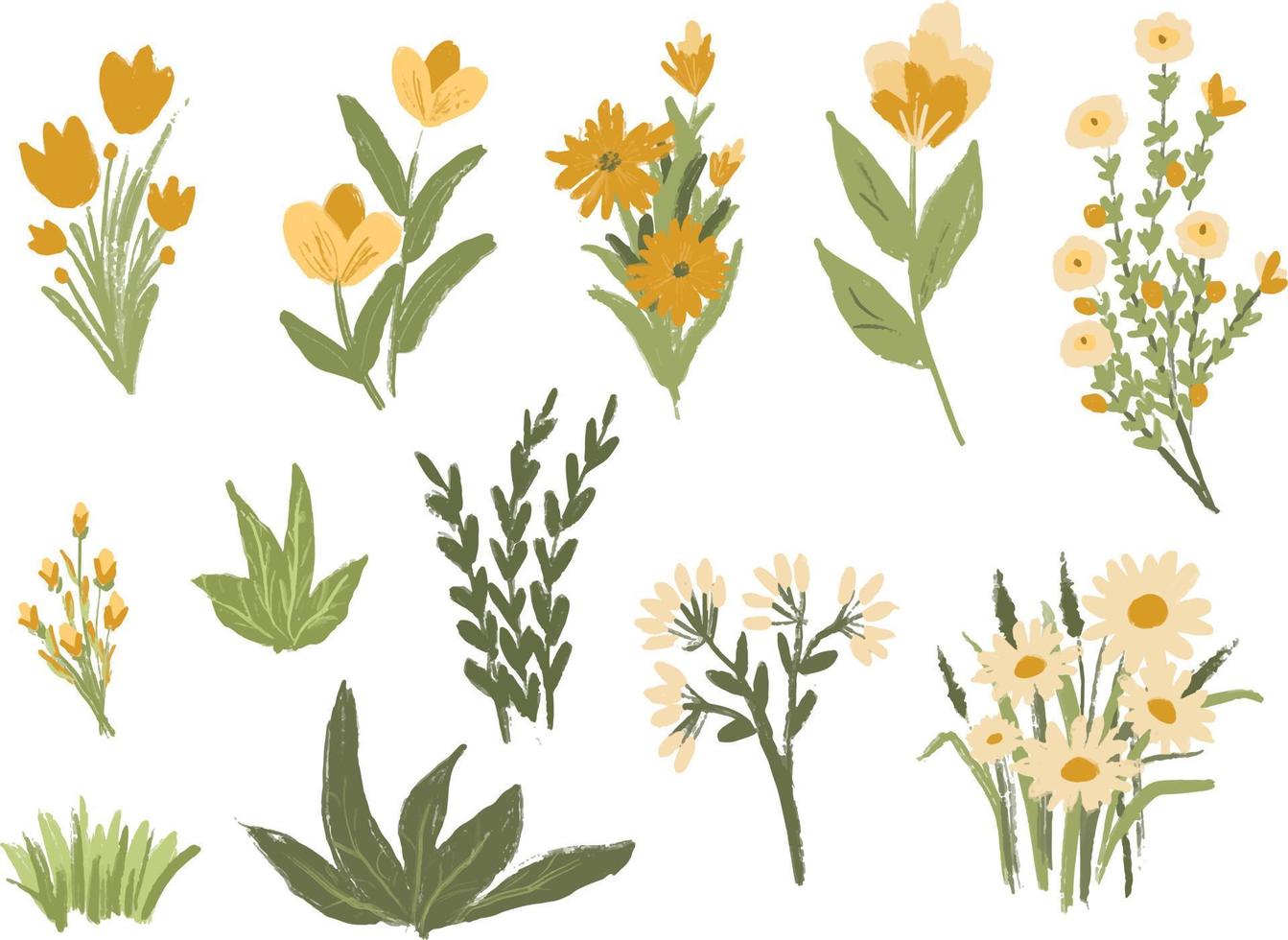 illustration vectorielle de fleurs et feuilles de printemps dessinées à la main vecteur