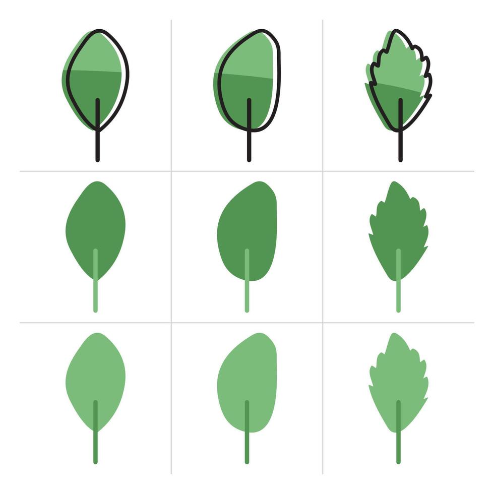 jeu d'icônes de ligne d'arbre. collection d'illustrations vectorielles sur blanc. nature verte pour la conception. vecteur