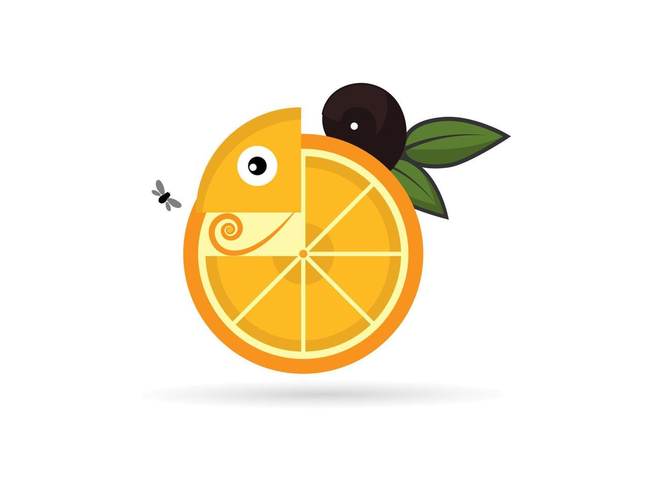 un logo orange frais combiné avec un caméléon qui veut attraper des insectes vecteur