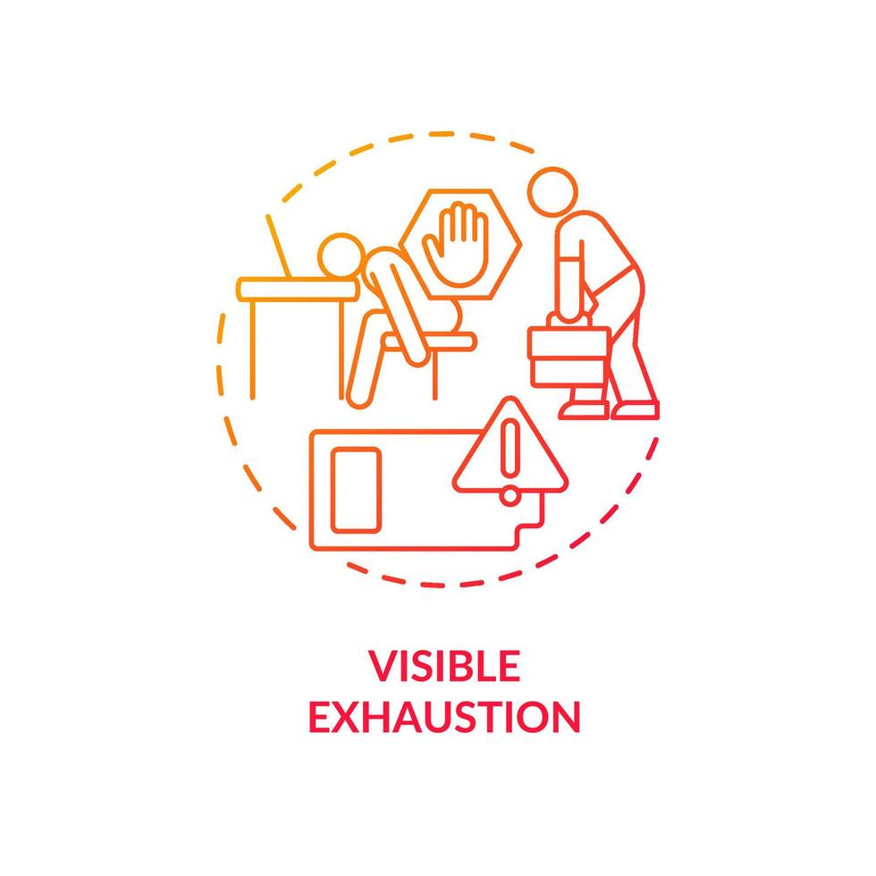 icône de concept de gradient rouge d'épuisement notable. employés peu énergivores. débordé sur le lieu de travail.illustration de la ligne mince de l'idée abstraite de l'épuisement professionnel. dessin de contour isolé vecteur