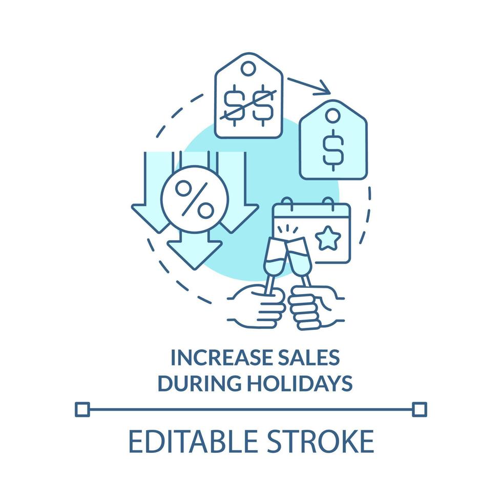 augmenter les ventes pendant les vacances icône de concept turquoise. offres festives. illustration de ligne mince idée abstraite de remise. dessin de contour isolé. trait modifiable vecteur