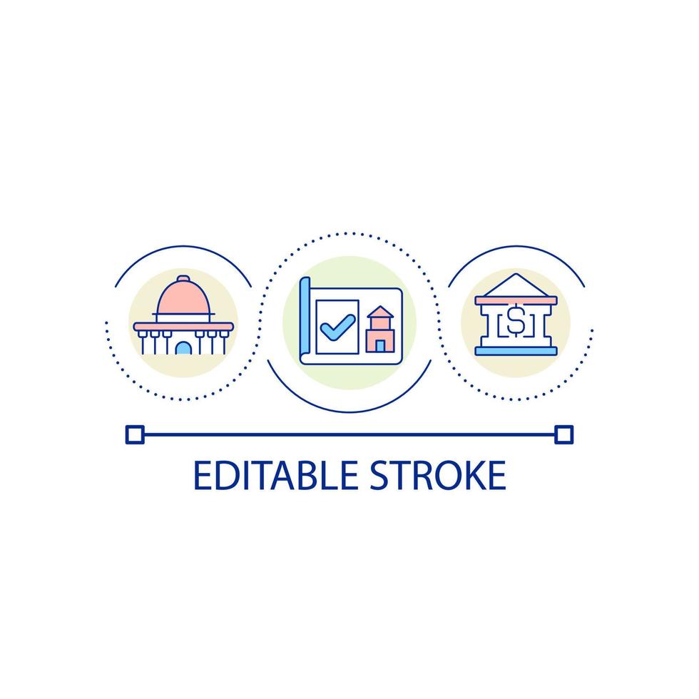 icône de concept de boucle de programme de construction du gouvernement. soutien financier de projets architecturaux idée abstraite illustration en ligne mince. dessin de contour isolé. trait modifiable vecteur