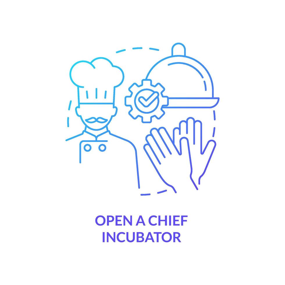 icône de concept de gradient bleu d'incubateur de chef ouvert. illustration de fine ligne d'idée abstraite d'entreprise de restaurant rentable. partage de l'espace cuisine. dessin de contour isolé vecteur