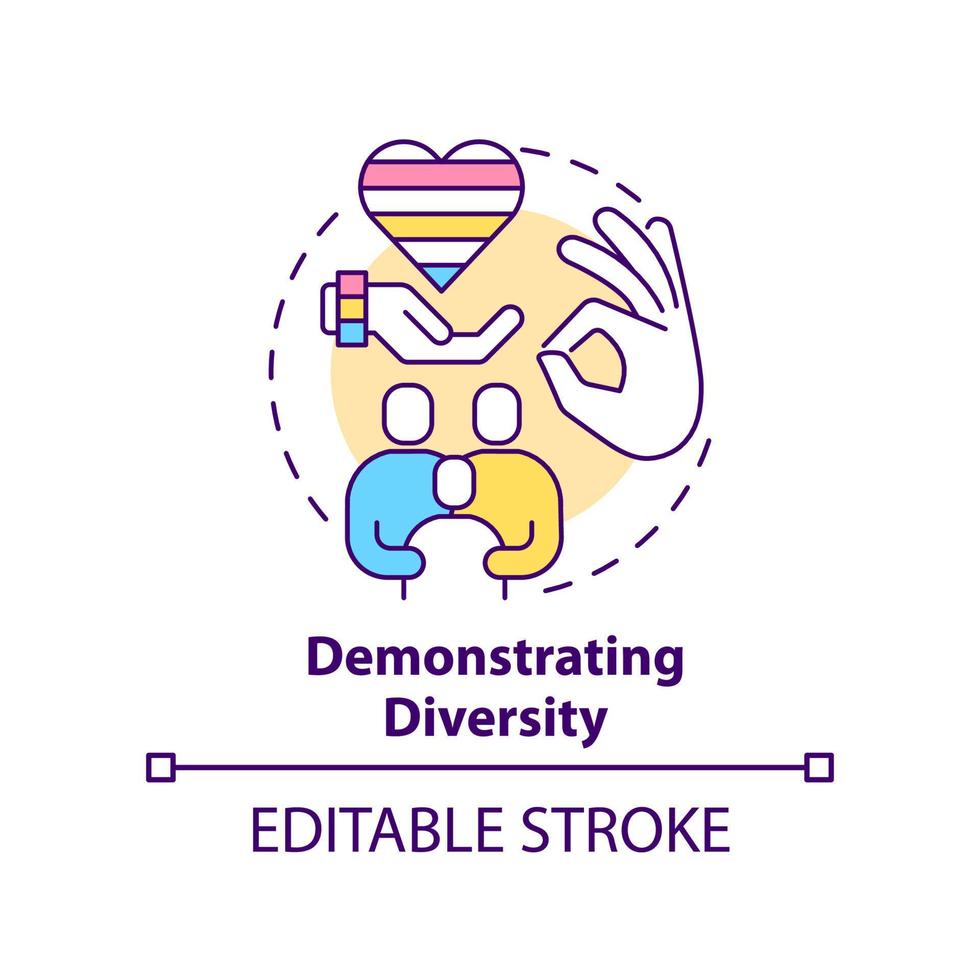 démontrant l'icône de concept de diversité. avantage de l'illustration de la ligne mince de l'idée abstraite de la parentalité homosexuelle. dessin de contour isolé. trait modifiable vecteur