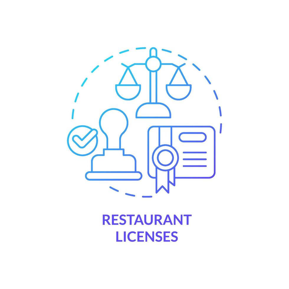 icône de concept de dégradé bleu de licences de restaurant. ouverture de l'établissement de services alimentaires étape idée abstraite illustration de la ligne mince. fonctionnant légalement. dessin de contour isolé vecteur