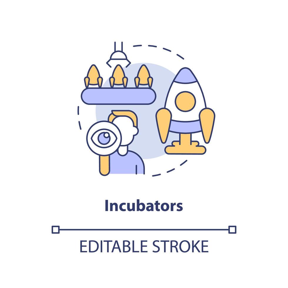 icône de concept d'incubateurs. illustration de ligne mince d'idée abstraite de type de support de démarrage collaboratif. production de masse. dessin de contour isolé. trait modifiable vecteur