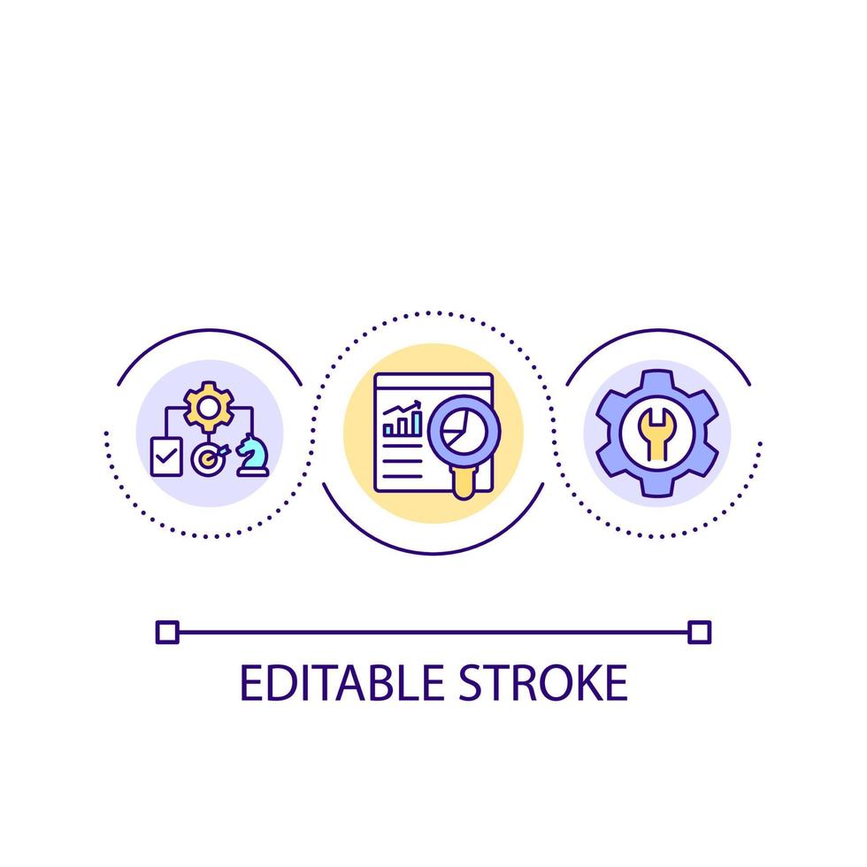 adoption de l'icône de concept de boucle d'outils numériques. stratégie commerciale électronique. mise en œuvre de nouveaux instruments idée abstraite illustration en ligne mince. dessin de contour isolé. trait modifiable vecteur