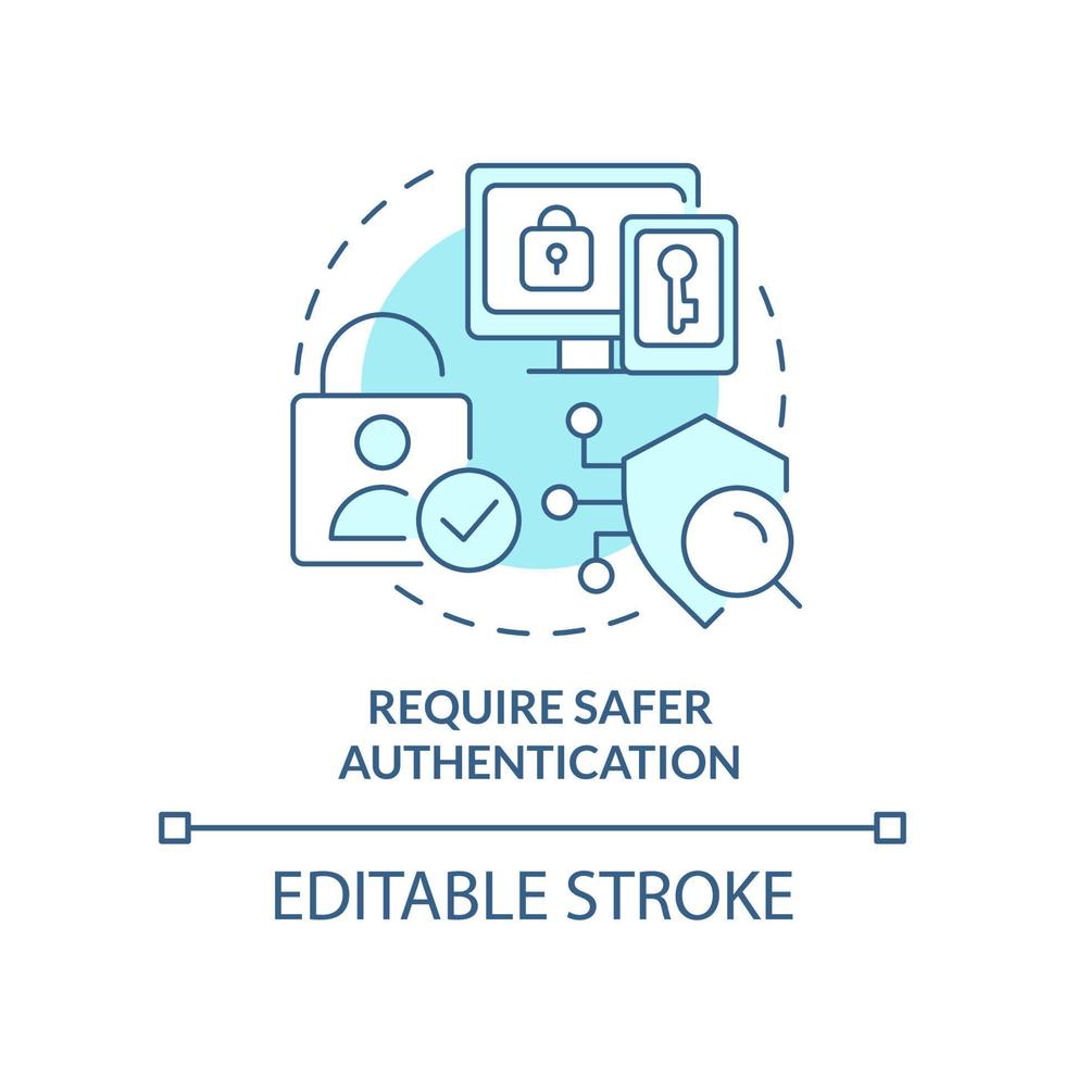 nécessite une icône de concept turquoise d'authentification plus sûre. illustration de la ligne mince de l'idée abstraite de l'identité numérique du client. dessin de contour isolé. trait modifiable vecteur