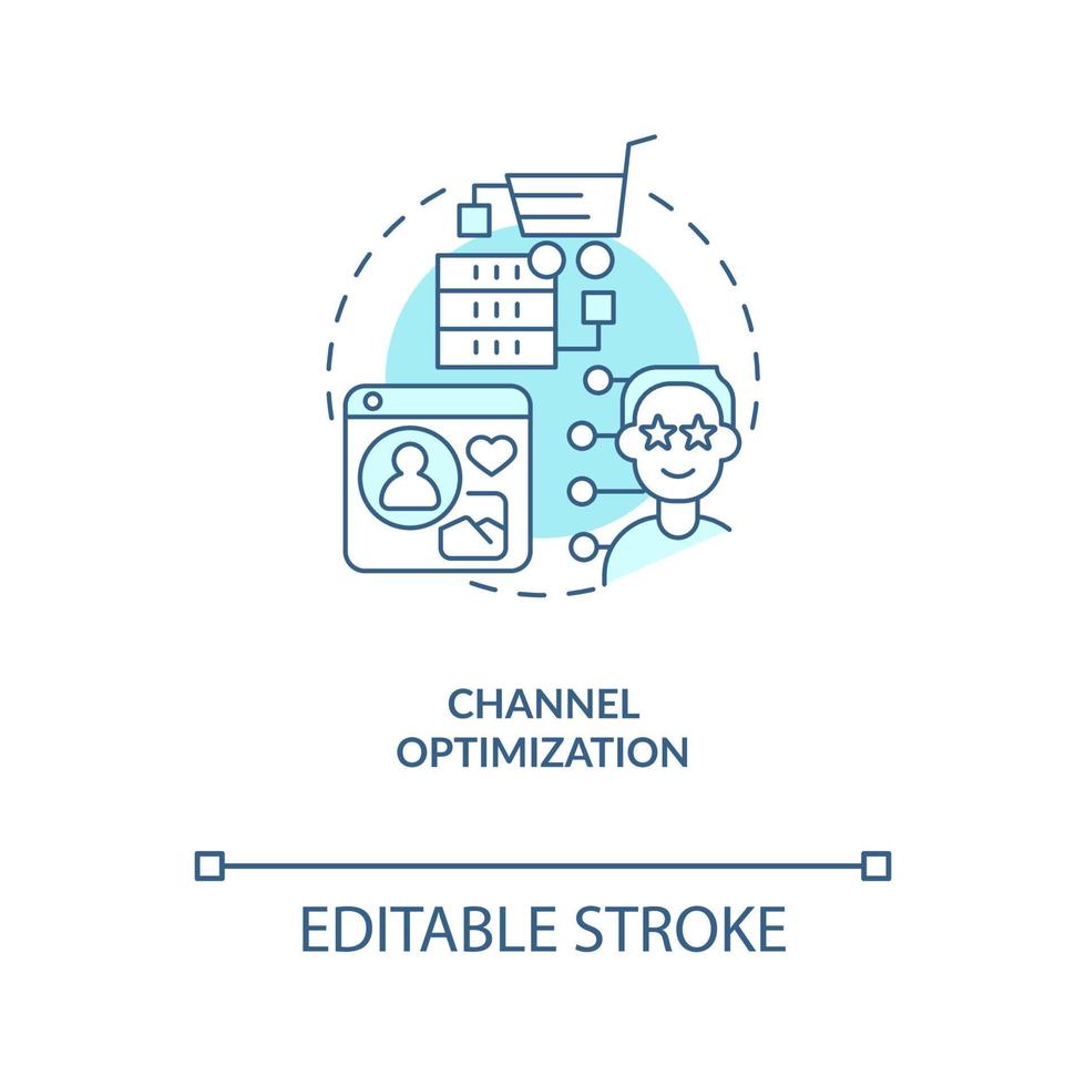 icône de concept turquoise d'optimisation de canal. Entreprise. science des données dans l'illustration de la ligne mince de l'idée abstraite du marketing. dessin de contour isolé. trait modifiable vecteur