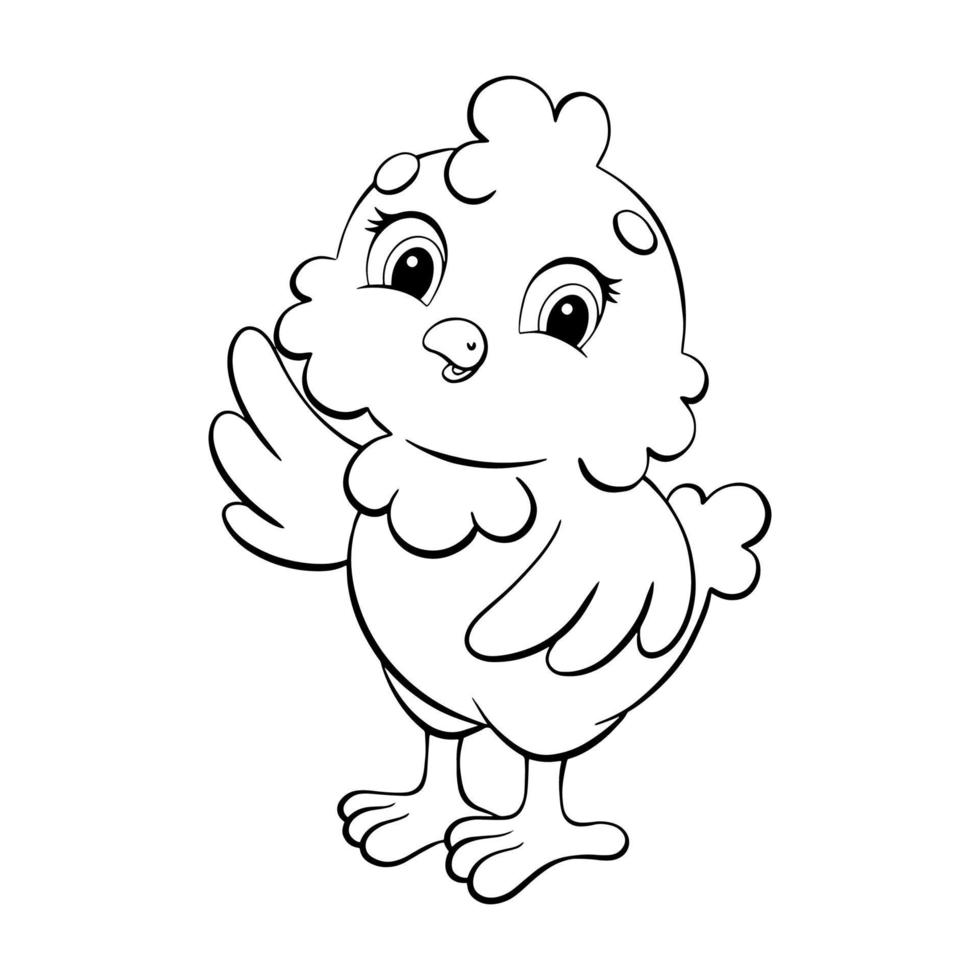 poulet mignon. page de coloriage pour les enfants. tampon numérique. personnage de style dessin animé. illustration vectorielle isolée sur fond blanc. vecteur