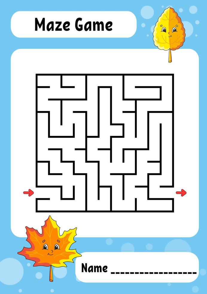 labyrinthe carré. jeu pour les enfants. drôle de labyrinthe. feuille de travail de développement de l'éducation. page d'activité. casse-tête pour les enfants. style bande dessinée. énigme pour le préscolaire. énigme logique. illustration vectorielle. vecteur