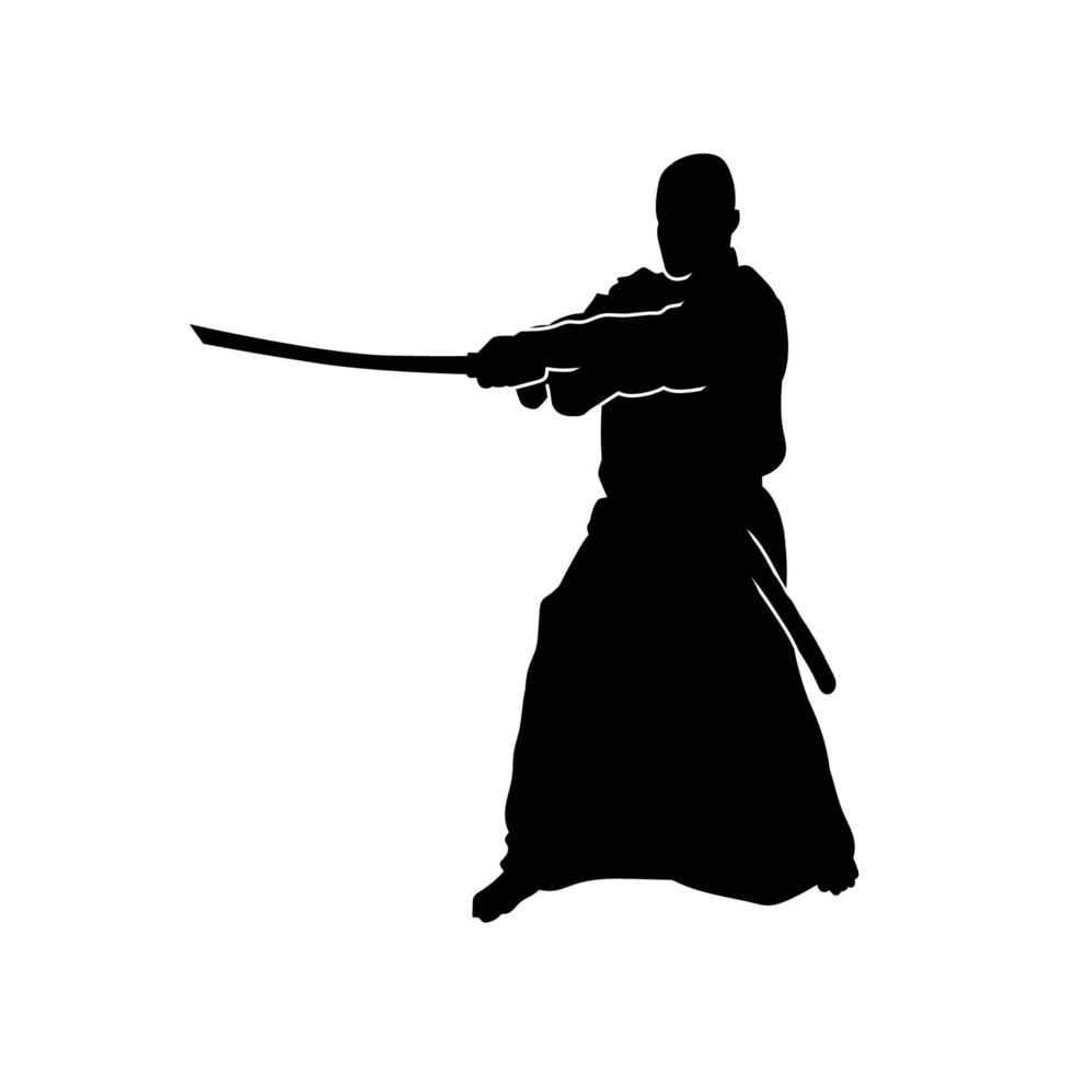 les combattants de kendo tiennent le katana en silhouette de vêtements traditionnels. illustration de samouraï sur blanc. vecteur