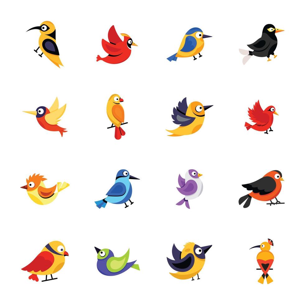 oiseaux et aves icônes d'autocollants plats vecteur