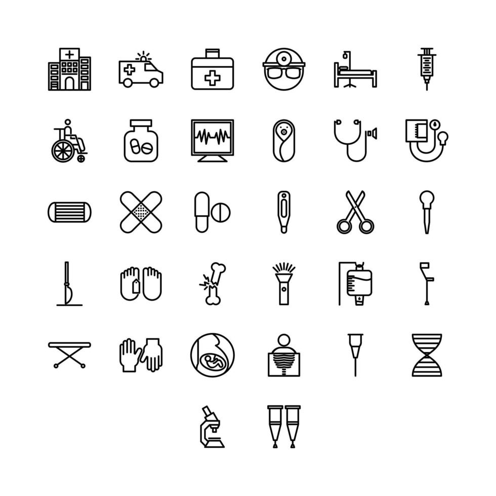 ensemble simple d'icônes de lignes vectorielles liées à l'assistance médicale. contient des icônes telles que fauteuil roulant, régime spécial, localisateur d'hôpital et plus encore. trait modifiable. 48x48 pixels parfait. vecteur