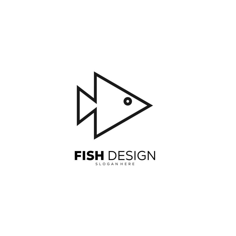icône de conception de modèle de logo d'art de ligne de poisson vecteur