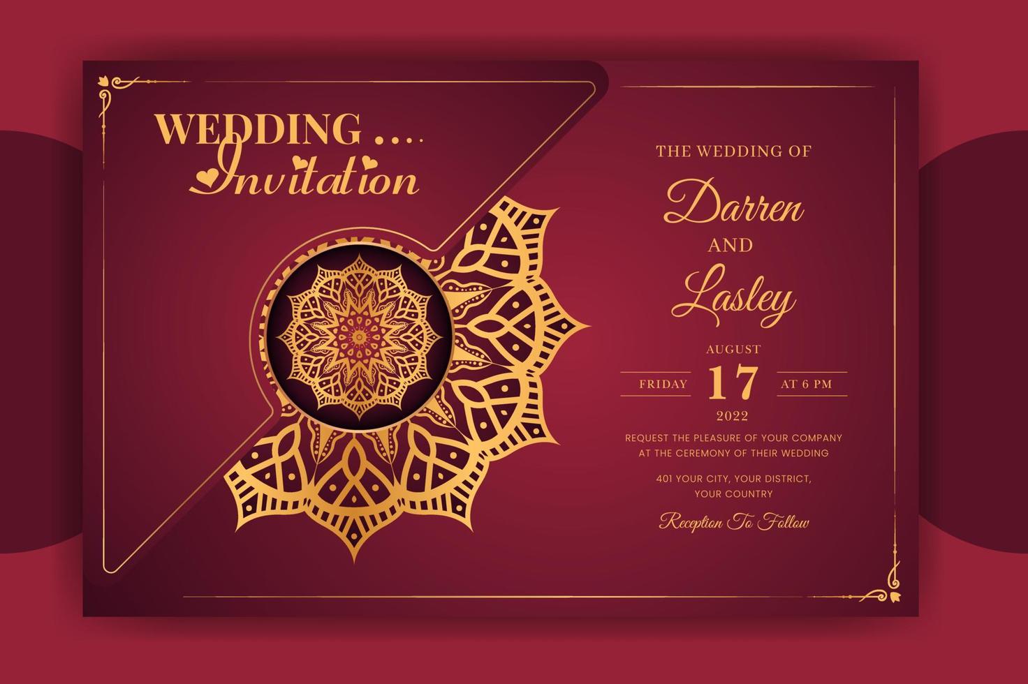 modèle de carte d'invitation de mariage mandala de luxe avec motif fond islamique arabe vecteur