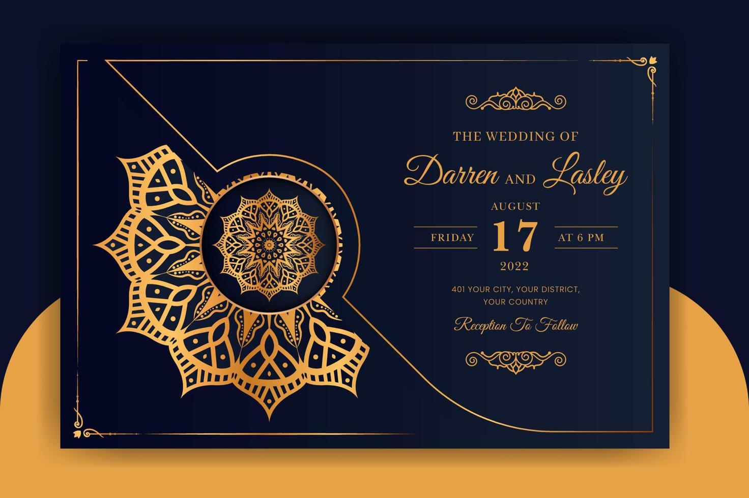 modèle de carte d'invitation de mariage mandala de luxe avec motif fond islamique arabe vecteur