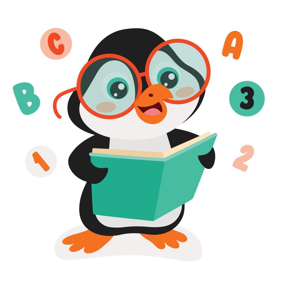 dessin animé de livre de lecture de pingouin vecteur