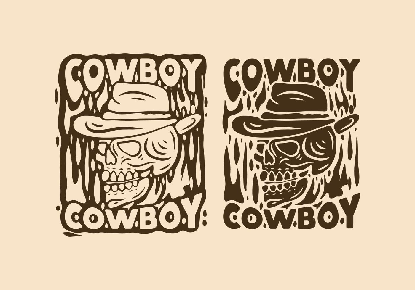 dessin d'illustration vintage du crâne de cow-boy vecteur
