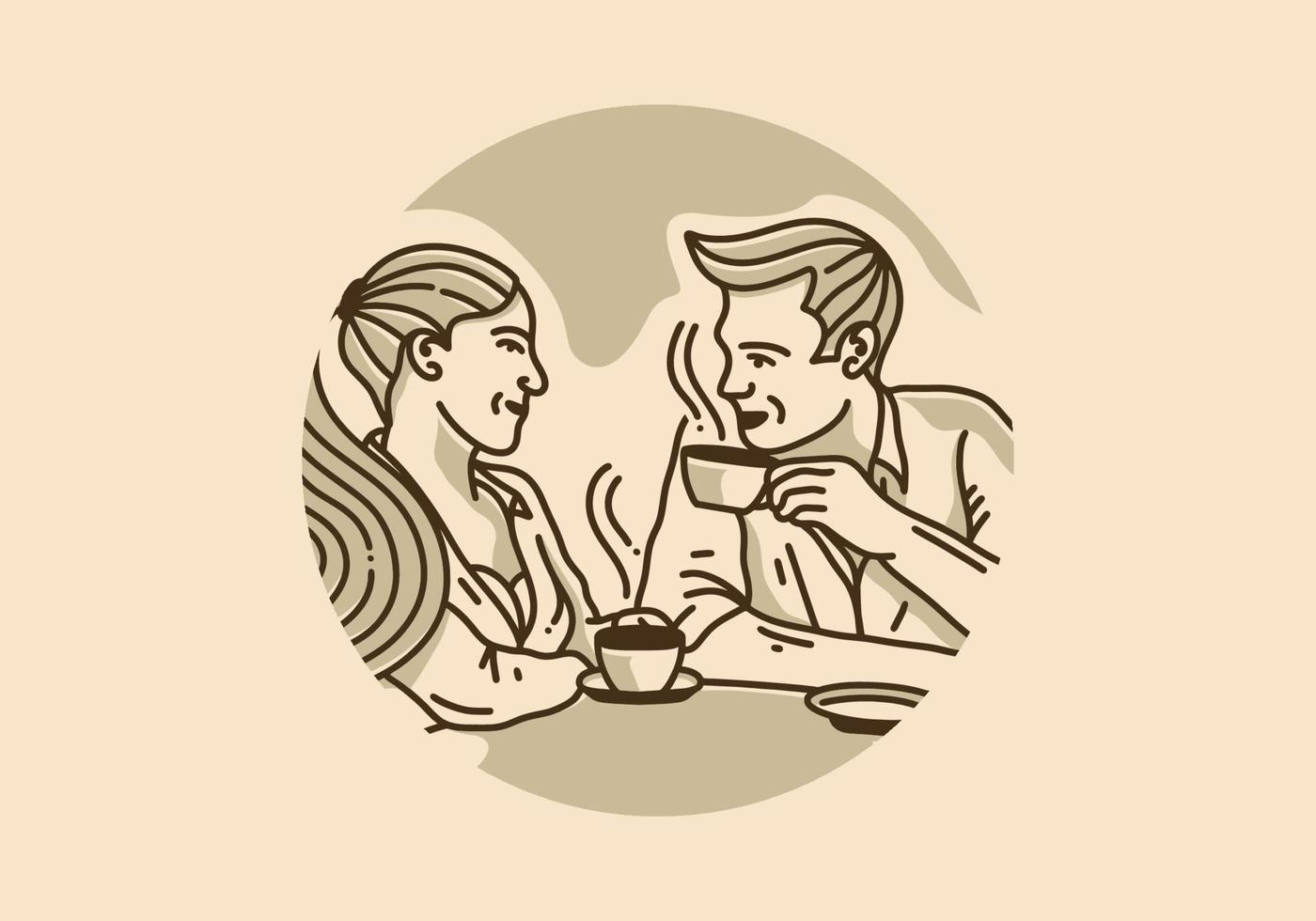 conception d'illustration vintage de l'homme et de la femme discutent autour d'un café vecteur