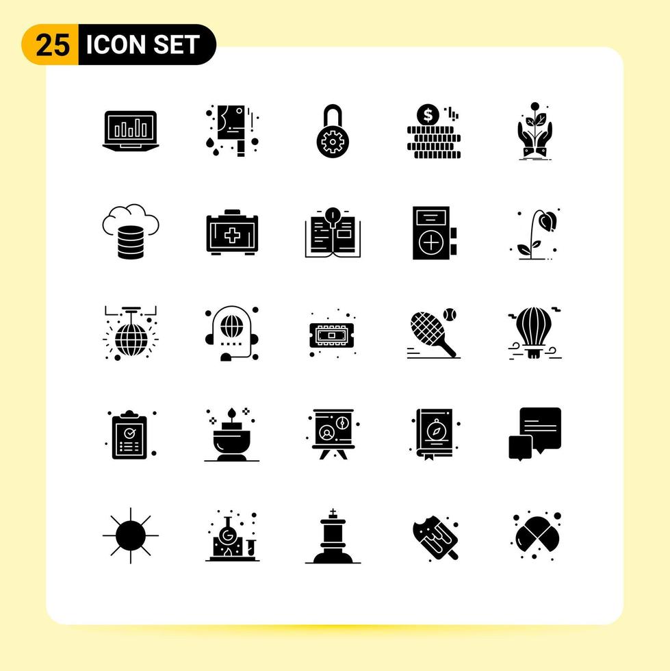 ensemble moderne de 25 glyphes et symboles solides tels que des éléments de conception vectoriels modifiables de pièce de monnaie d'entreprise de contrôle d'usine vecteur