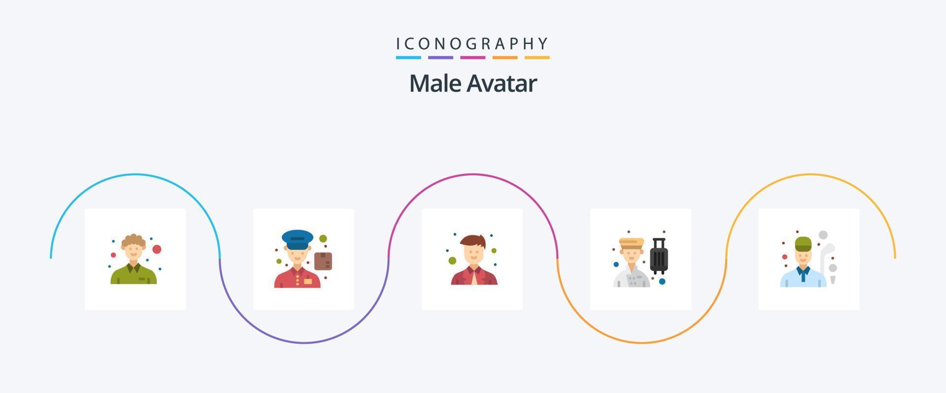 pack d'icônes plat 5 avatar masculin, y compris golfeur. un service. homme. professionnel. groom vecteur