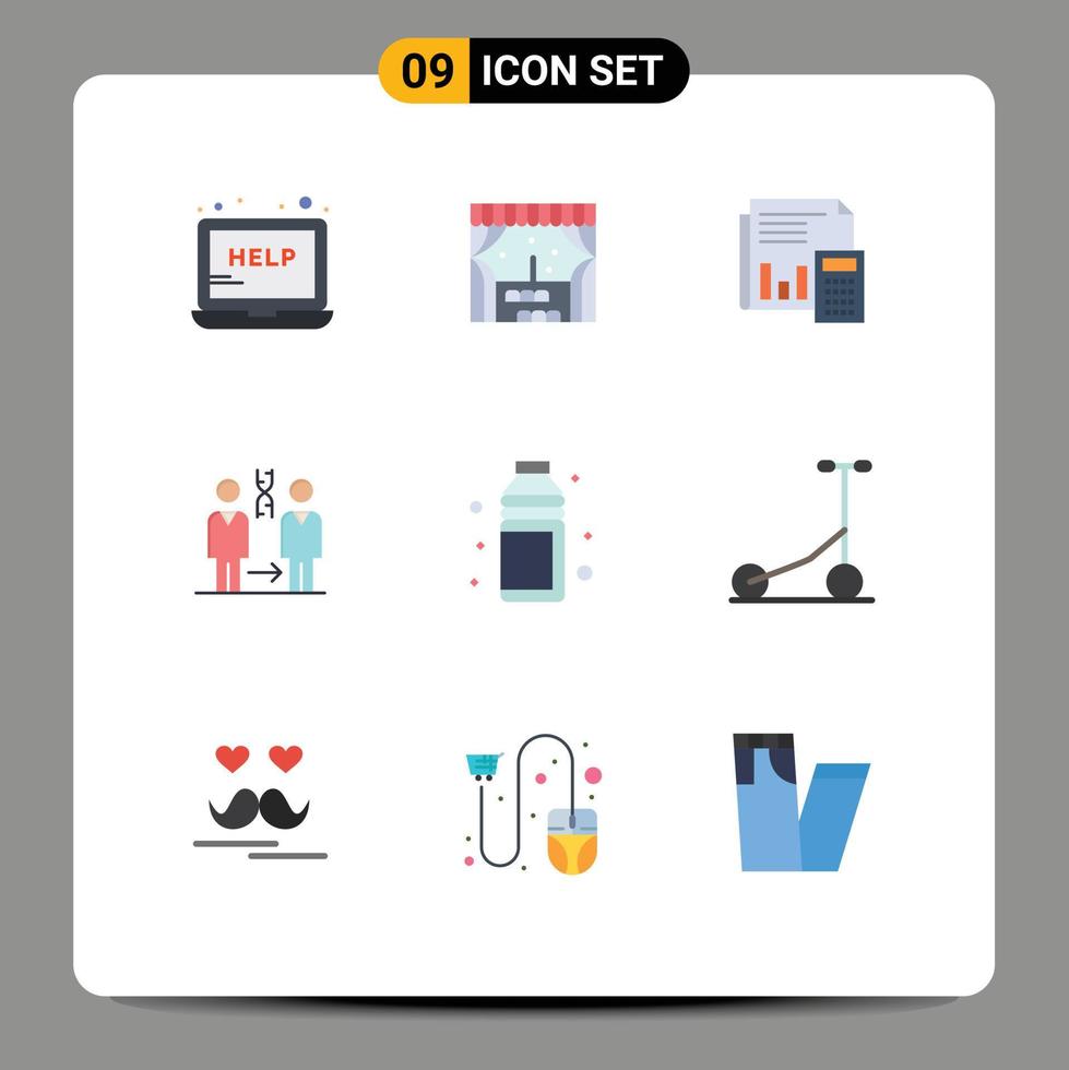 groupe de 9 signes et symboles de couleurs plates pour le calcul du rapport de comptabilité de l'adn du patient éléments de conception vectoriels modifiables vecteur