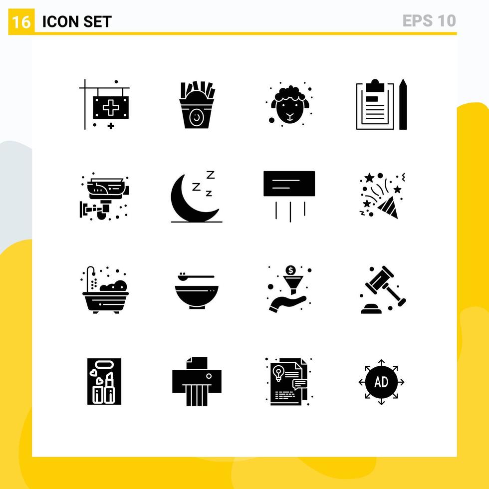 interface mobile glyphe solide ensemble de 16 pictogrammes de fichier de plan usa document mouton éléments de conception vectoriels modifiables vecteur