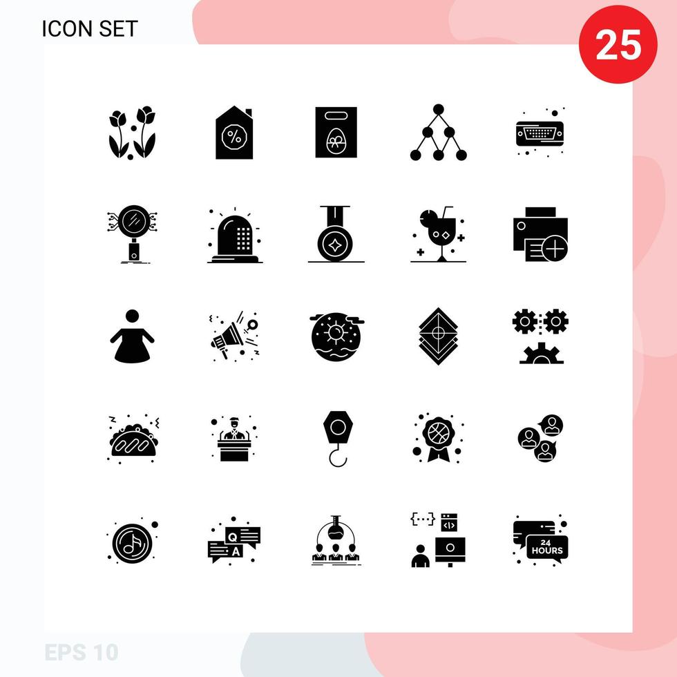 interface utilisateur pack de 25 glyphes solides de base d'éléments de conception vectoriels modifiables de lien social de poids de disque dur vecteur