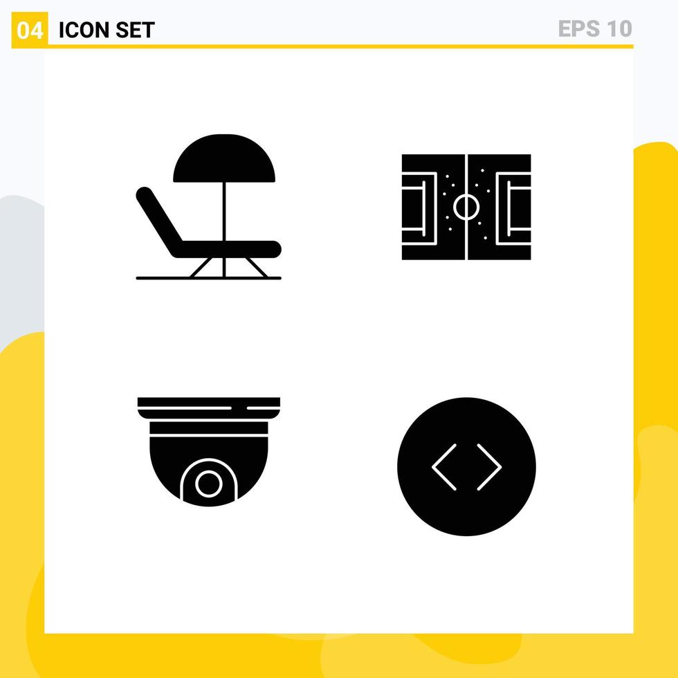 ensemble de 4 symboles d'icônes d'interface utilisateur modernes signes pour les éléments de conception vectoriels modifiables de sécurité de terrain de dispositif de plage vecteur
