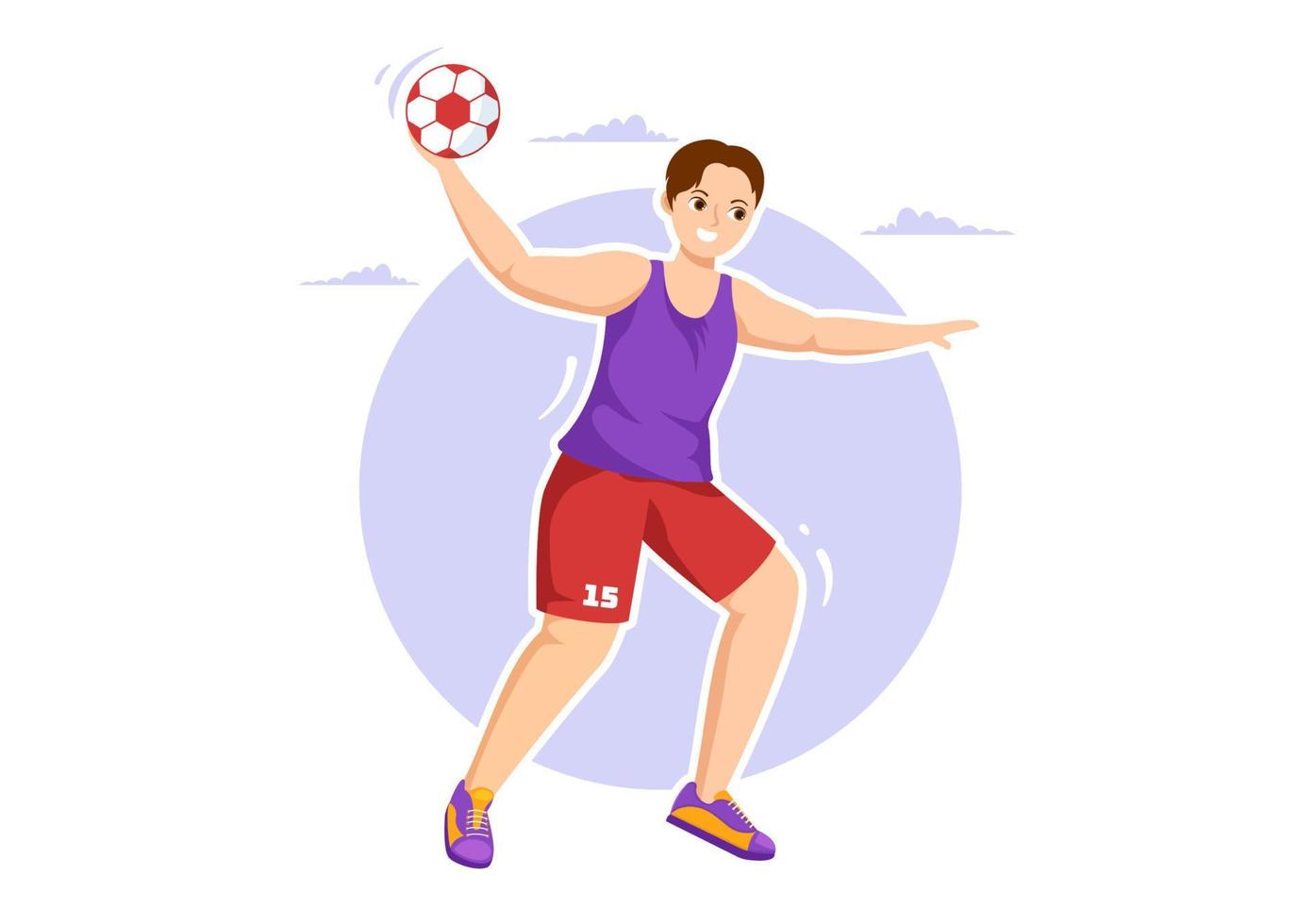 illustration de handball d'un joueur touchant le ballon avec sa main et marquant un but dans un modèle de dessin à la main de dessin animé plat de compétition sportive vecteur