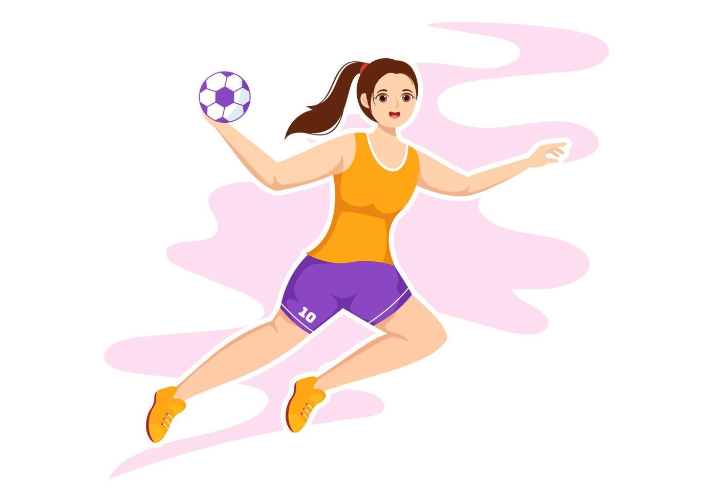 illustration de handball d'un joueur touchant le ballon avec sa main et marquant un but dans un modèle de dessin à la main de dessin animé plat de compétition sportive vecteur