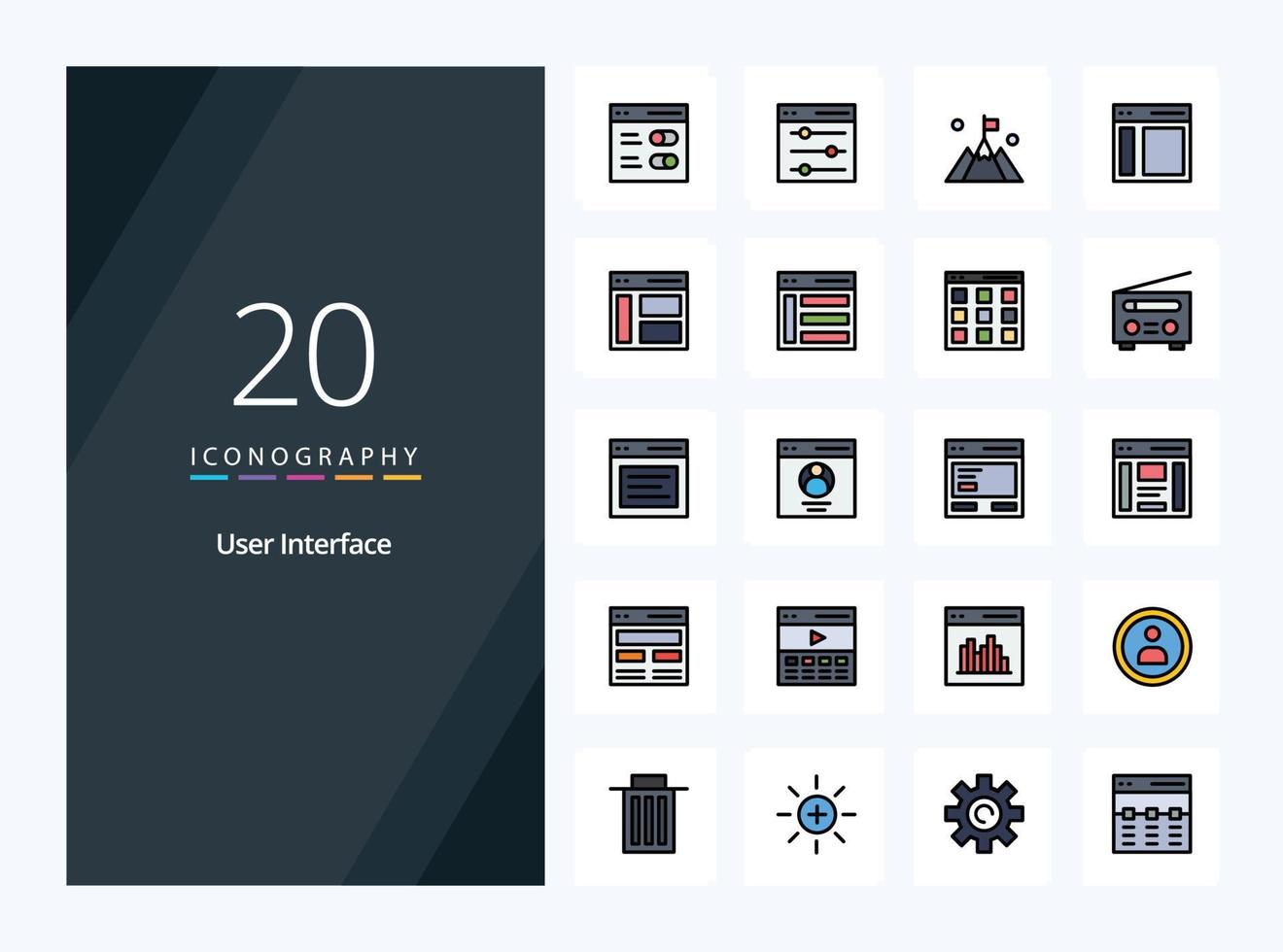 Icône remplie de 20 lignes d'interface utilisateur pour la présentation vecteur