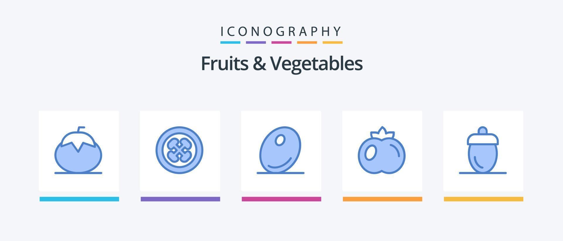 pack d'icônes bleu 5 fruits et légumes, y compris l'agriculteur. fruit. fruit. tomate. légume. conception d'icônes créatives vecteur