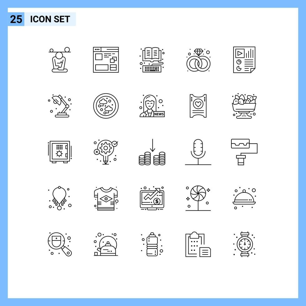 25 lignes universelles définies pour les applications web et mobiles ring diamond web clavier en ligne éléments de conception vectoriels modifiables vecteur