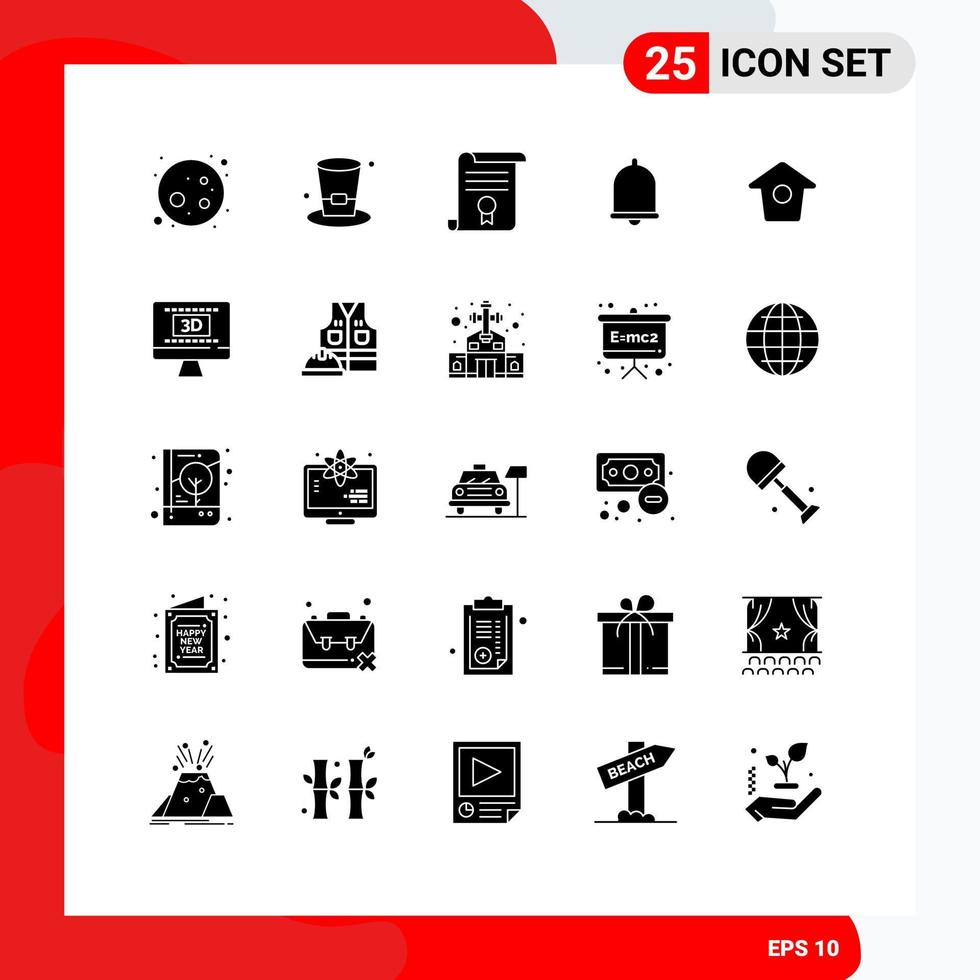 ensemble de 25 glyphes solides vectoriels sur la grille pour les éléments de conception vectoriels modifiables d'alerte de notification de degré sonore de tweet vecteur