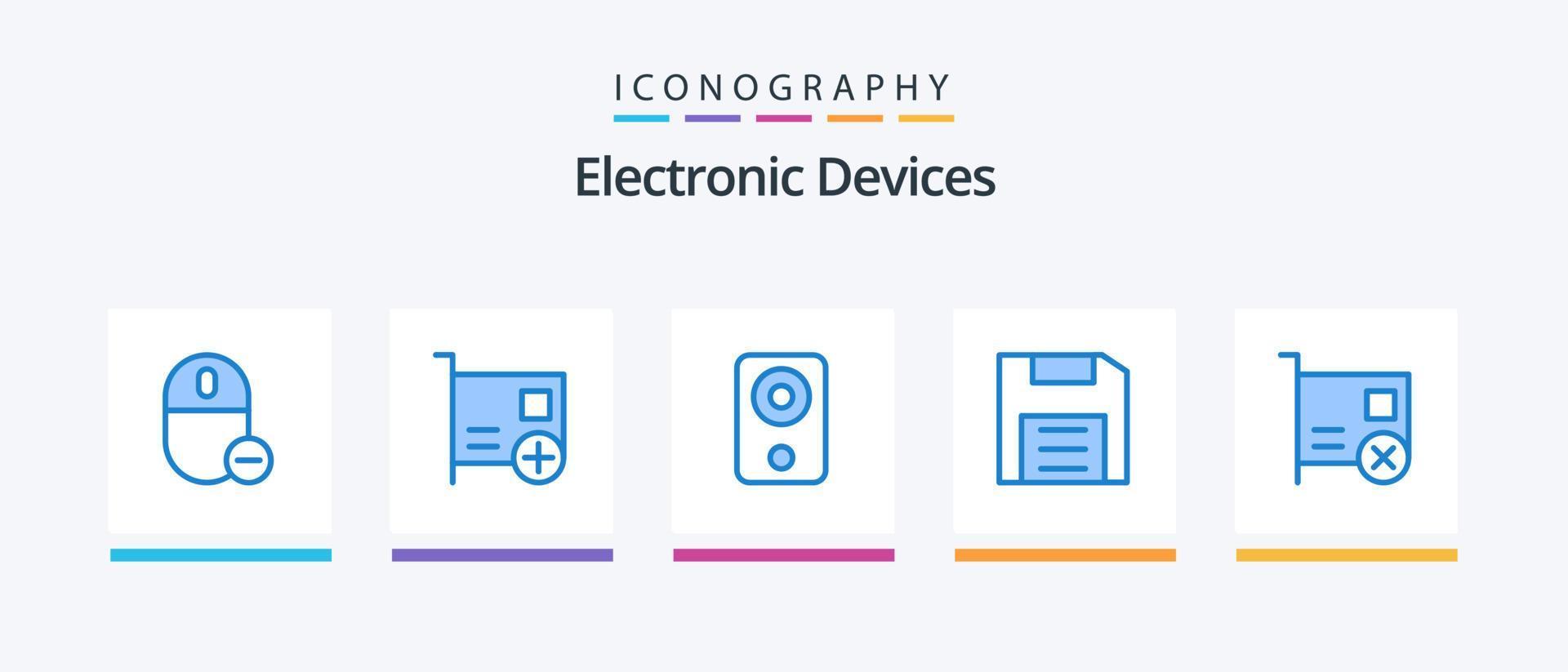 appareils bleu 5 pack d'icônes comprenant un disque. des ordinateurs. dispositifs. orateur. gadget. conception d'icônes créatives vecteur