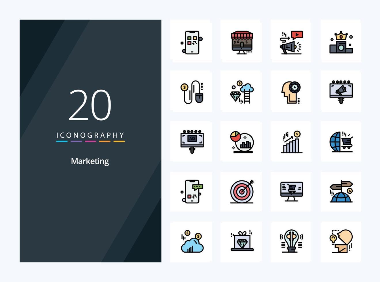 Icône remplie de 20 lignes de marketing pour la présentation vecteur