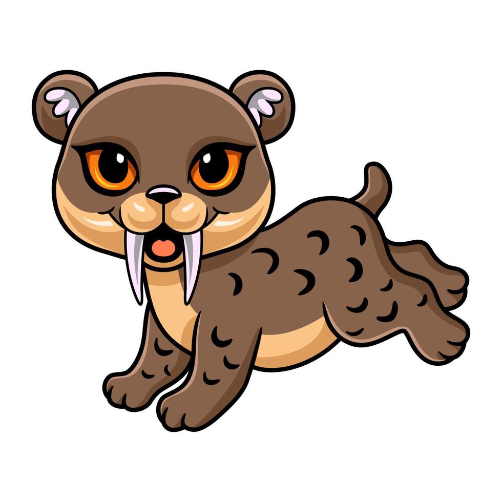 mignon petit dessin animé smilodon sautant vecteur