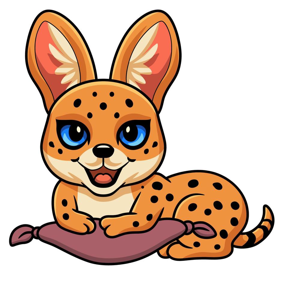 dessin animé mignon chat serval sur l'oreiller vecteur