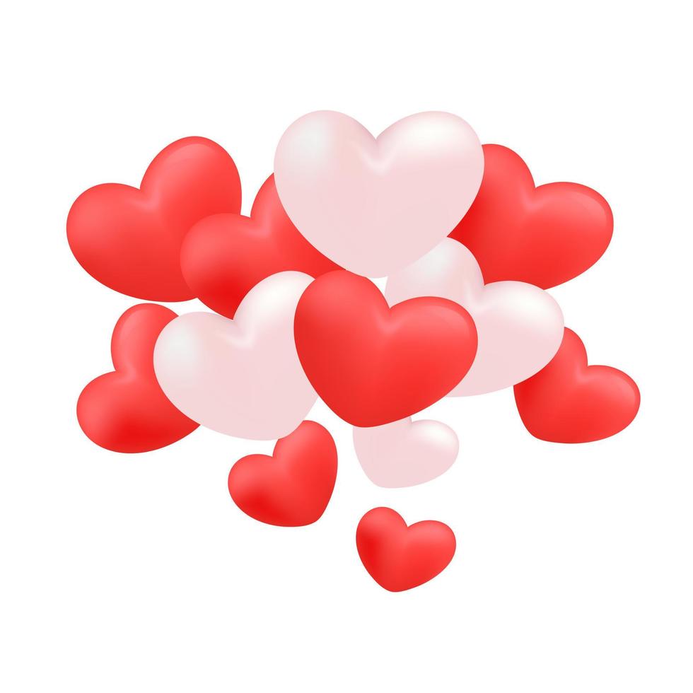 Ballon coeur 3d saint valentin. décoration de ballons coeur rouge ou rose pour la carte d'amour de mariage ou la conception de fond d'invitation. illustration vectorielle vecteur