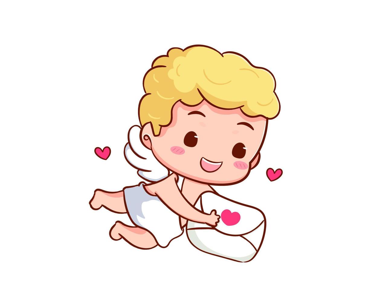 mignon adorable personnage de dessin animé cupidon. bébés de l'amour, petits anges ou dieu eros. conception de concept de saint valentin. adorable ange amoureux. caractère vectoriel chibi kawaii. fond blanc isolé.