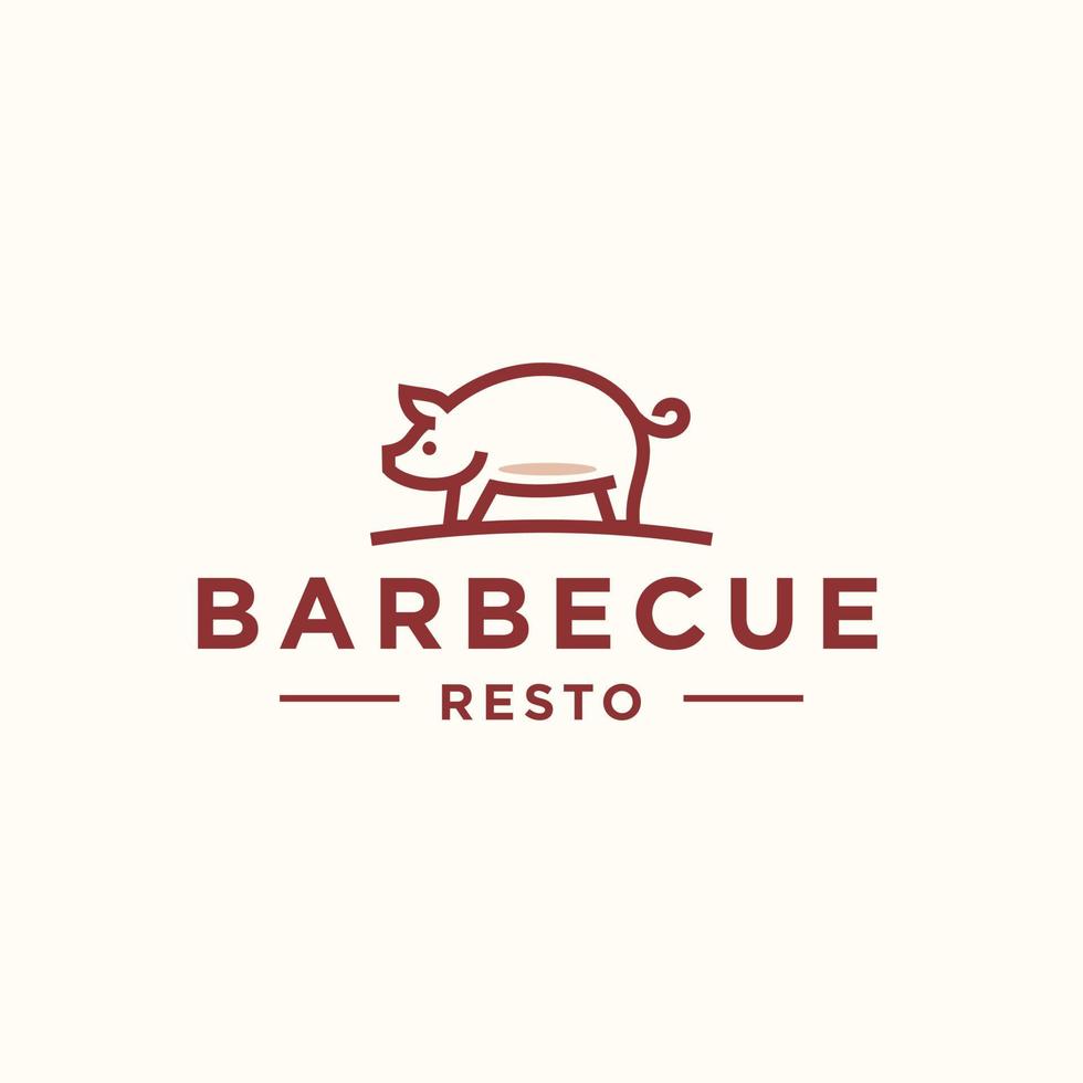 mascotte de logo de cochon de barbecue et ligne d'icône ou illustration de stock de vecteur de modèle de dessin animé. création de logo de porcelet barbecue