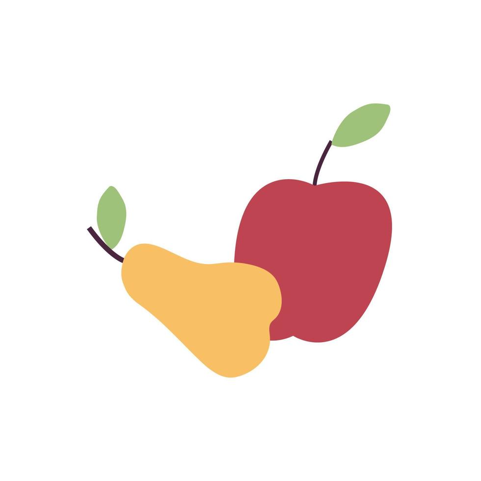 deux fruits frais de dessin animé. pomme et poire vecteur