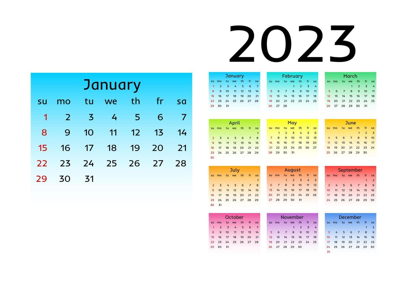 calendrier pour 2023 isolé sur fond blanc vecteur