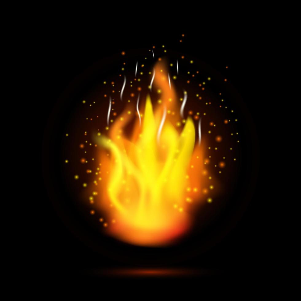flamme de feu réaliste sur fond noir. illustration vectorielle. vecteur