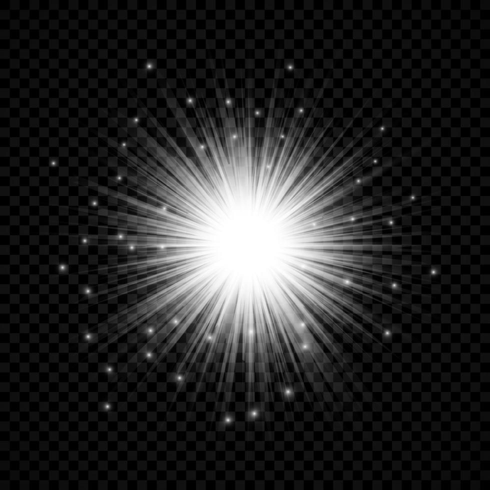 effet de lumière des fusées éclairantes. effets de starburst de lumières rougeoyantes blanches avec des étincelles sur un fond transparent. illustration vectorielle vecteur